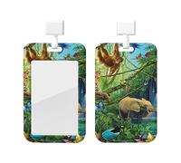 Porte-badge avec lanière - Motif animaux éléphant perroquet - Étanche - Pour carte d'identité - Cordon tour de cou amovible - Porte-étiquette transparent