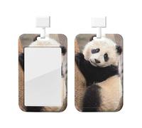 Porte-badge avec lanière - Motif panda mignon - Étanche - Pour carte d'identité - Cordon tour de cou amovible - Porte-étiquette transparent