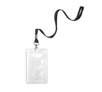 Porte-badge avec lanière, Porte-carte vertical en vinyle souple, Lanyard noir pour cartes d’identification, cartes de service et clés