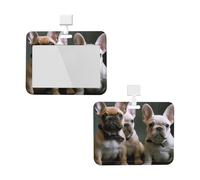 Porte-badge avec lanière - Protection étanche pour carte d'identité avec fenêtre transparente - Bouledogue français, chiots - Étiquettes de nom pour femmes, hommes, travail, bureau, médecin