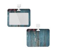 Porte-badge avec lanière - Protection étanche pour carte d'identité avec fenêtre transparente - En bois bleu vintage - Pour homme et femme - Pour le travail, le bureau, les médecins, les infirmières