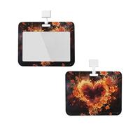 Porte-badge avec lanière - Protection étanche pour carte d'identité avec fenêtre transparente - Fleurs de feu et étiquettes en forme de cœur - Pour le travail, le bureau, les médecins, les infirmières