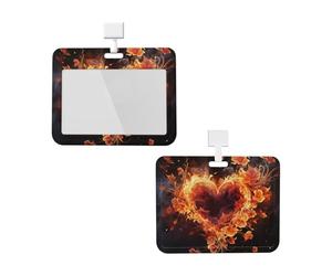 Porte-badge avec lanière - Protection étanche pour carte d'identité avec fenêtre transparente - Fleurs de feu et étiquettes en forme de cœur - Pour le travail, le bureau, les médecins, les infirmières