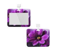 Porte-badge avec lanière - Protection étanche pour carte d'identité avec fenêtre transparente - Fleurs violettes - Pour le travail, le bureau, les médecins, les infirmières