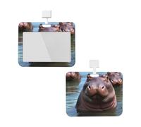 Porte-badge avec lanière - Protection étanche pour carte d'identité avec fenêtre transparente - Hippopotame mignon - Pour le travail, le bureau, les médecins, les infirmières
