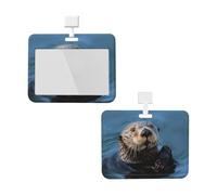 Porte-badge avec lanière - Protection étanche pour carte d'identité avec fenêtre transparente - Motif loutre de mer - Pour le travail, le bureau, les médecins, les infirmières