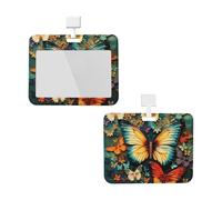 Porte-badge avec lanière - Protection étanche pour carte d'identité avec fenêtre transparente - Motif papillon coloré - Peintures de nom pour homme et femme - Pour le travail, le bureau, le médecin