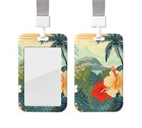 Porte-badge avec lanière verticale - Protection pour carte d'identité - Porte-badge d'été hawaïen avec fenêtre transparente - Pochette de protection pour infirmière, médecin, fournitures de bureau