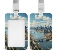 Porte-badge avec lanière - Vue sur New York Manhattan - Motif bateau de croisière - Couleurs assorties - Pour employés de bureau, médecins et enseignants