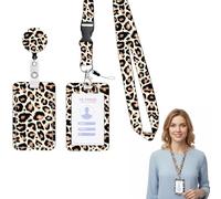 Porte-Badge Avec Lanyard Détachable Et Enrouleur Rétractable - Étui Cartes, Léger, Léopard Jaune, Pour Infirmiers, Enseignants, Étudiants, Cadeaux Bureau