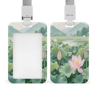 Porte-badge avec motif bassin de lotus avec impression d'eau verticale, convient pour bureau, école, carte d'identité, carte de proximité, permis de conduire et carte de passage