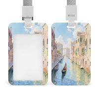 Porte-badge avec motif paysage de Venise - Verticale - Convient pour le bureau, l'école, la proximité, le permis de conduire et le laissez-passer