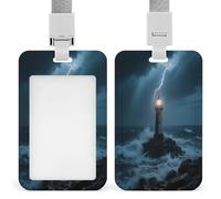 Porte-badge avec motif phare sur une nuit de pluie - Porte-nom vertical - Convient pour le bureau, l'école, la proximité, le permis de conduire et le laissez-passer