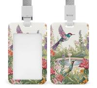 Porte-badge avec oiseaux et fleurs - Avec cordon amovible - Étanche - Pour bureau, lieu de travail