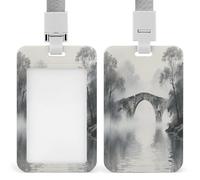 Porte-badge avec pont en pierre antique imprimé vertical, convient pour bureau, école, carte d'identité, carte de proximité, permis de conduire, permis et laissez-passer