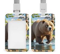 Porte-badge Bear Crossing The River avec lanière de séparation verticale en plastique transparent - Étanche et robuste - Pour infirmière, enseignante, personnel de bureau, femme et homme