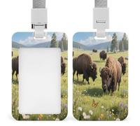 Porte-badge Bison Roaming The Grasslands imprimé vertical pour bureau, école, carte d'identité, carte de proximité, permis de conduire et laissez-passer