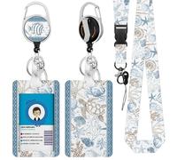 Porte-badge bleu avec cordon de suspension, bobine rétractable amusante et porte-clés, étui de protection vertical pour carte d'identité pour infirmières et étudiants