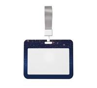Porte-badge bleu marine ciel et étoiles avec cordon de séparation, étui horizontal en plastique rigide pour carte d'identité - Pour enseignant, infirmière, bureau