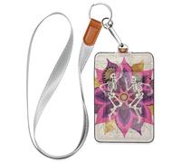 Porte-badge bohème mandala fleur et squelette humain avec cordon et 3 porte-cartes pour carte d'identité de bureau, école, hôtel, cartes de passe
