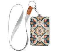 Porte-badge bohème rétro abstrait avec cordon et 3 porte-cartes pour employés de bureau, infirmières, enseignants, étudiants
