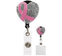 Porte-Badge Cancer du Sein Rétractable Ruban Rose Insigne Bobine Coeur Papillon Boxe Ruban Rose Id Holder Clip pour Carte Nominative