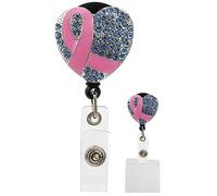 Porte-Badge Cancer du Sein Rétractable Ruban Rose Insigne Bobine Coeur Papillon Boxe Ruban Rose Id Holder Clip pour Carte Nominative