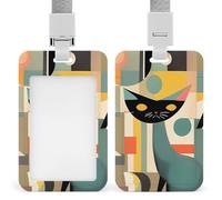 Porte-badge chat style moderne du milieu du siècle avec cordon détachable, en plastique ABS, format vertical, fenêtre transparente, fermeture coulissante, idéal pour le personnel infirmier, les ensei