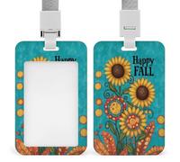 Porte-badge coloré avec motif tournesols Happy Fall - Rétractable - Pour le travail, le bureau, les médecins, les infirmières