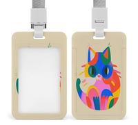 Porte-badge coloré en forme de chat transparent avec lanière amovible - Pochette verticale en plastique rigide pour sécuriser les cartes d'identité de travail, cartes de crédit pour bureau d'usine