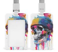 Porte-badge coloré en forme de crâne avec bonnet graffiti avec clip rétractable pour carte de protection, badge nominatif pour travail, bureau, médecin, infirmière