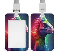 Porte-badge coloré en forme de dinosaure transparent avec lanière amovible - Pochette verticale en plastique rigide pour sécuriser les cartes d'identité de travail, cartes de crédit pour bureau et