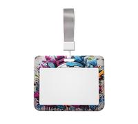 Porte-badge coloré graffiti avec lanière détachable - Étui de protection horizontal pour carte d'identité - Pour bureau - En plastique dur - Avec fenêtre transparente