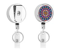 Porte-badge coloré mandala - Enrouleur de badge d'infirmière rétractable en métal robuste avec corde en nylon de 68,1 cm - Étiquettes amusantes pour enseignants, infirmières, médecins, travailleurs