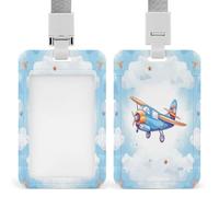Porte-badge coloré pour avion - Transparent - Avec lanière amovible - Pochette verticale en plastique rigide - Sécurise les cartes d'identité de travail, cartes de crédit pour bureau, usine