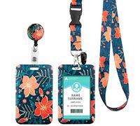 Porte Badge Cordon Tour de Cou avec Porte-cartes,Lanyard Strap Neck avec Swivel Lobster Clasp -pour Porte Badges d'Identification,Clés,Caméra,Téléphone Portable（Red Flower）