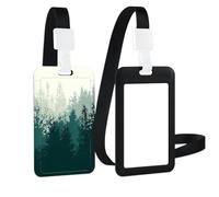 Porte Badge Cordon Tour de Cou avec Porte-cartes, Porte Badge Enrouleur Porte Carte Verticale Dure pour Porte Badges d'Identification pour Cartes d'étudiant d'infirmière Clés, Arbre forestier brumeux