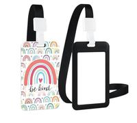 Porte Badge Cordon Tour de Cou avec Porte-cartes, Porte Badge Enrouleur Porte Carte Verticale Dure pour Porte Badges d'Identification pour Cartes d'étudiant d'infirmière Clés, Petit arc-en-ciel