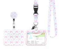 Porte Badge Cordon Tour de Cou, Porte-cartes avec Swivel Lobster Clasp Rétractable pour Cartes d'transport d'étudiant d'infirmière, Carte de Bureau (Nœud rose)