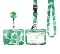Porte Badge Cordon Tour de Cou, Porte-cartes avec Swivel Lobster Clasp Rétractable pour Cartes d'transport d'étudiant d'infirmière, Carte de Bureau (Grappe de feuillage vert)