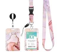 Porte Badge Cordon Tour de Cou, Porte-cartes avec Swivel Lobster Clasp Rétractable pour Cartes d'transport d'étudiant d'infirmière, Carte de Bureau (rose)