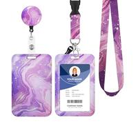 Porte Badge Cordon Tour de Cou, Porte-cartes avec Swivel Lobster Clasp Rétractable pour Cartes d'transport d'étudiant d'infirmière, Carte de Bureau (Motif ondulé rose)