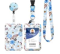 Porte Badge Cordon Tour de Cou, Porte-cartes avec Swivel Lobster Clasp Rétractable pour Cartes d'transport d'étudiant d'infirmière, Carte de Bureau (Grappe florale)