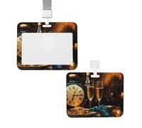 Porte-badge coulissant avec cordon, étui de protection avec fenêtre transparente, vertical pour carte d'identité/crédit/nom, porte-badge champagne à compte à rebours pour infirmière/fourn