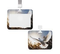 Porte-badge coulissant avec cordon, étui de protection transparent pour carte d'identité verticale, motif colombe blanche volant au soleil, idéal pour le bureau et les infirmières.