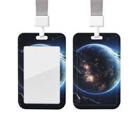 Porte-badge coulissant avec cordon, étui de protection transparent pour carte d'identité verticale, motif Terre et Lune, idéal pour le bureau et les infirmières.