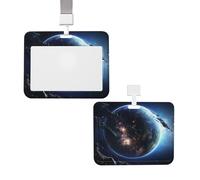 Porte-badge coulissant avec cordon, étui de protection transparent pour carte d'identité verticale, motif Terre et Lune, idéal pour le bureau et les infirmières.