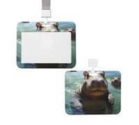 Porte-badge coulissant avec cordon, étui de protection transparent pour carte d'identité verticale, motif hippopotames mignons, idéal pour le personnel infirmier et les fournitures de bureau.