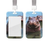 Porte-badge coulissant avec cordon, étui de protection transparent pour carte d'identité verticale, motif hippopotames mignons, idéal pour le personnel infirmier et les fournitures de bureau.