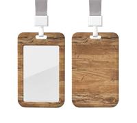 Porte-badge coulissant avec cordon vertical en plastique pour porte-nom rétro en chêne brut avec fenêtre transparente pour cartes de crédit pour infirmière, officier, enseignant